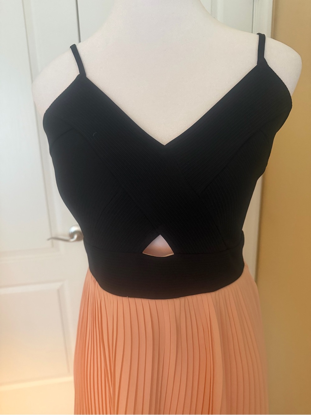 Material Girl Black Top with Peach Pleated Dress - Picture 3 of 6